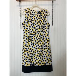 Ronni Nicole Yellow Black White Sleeveless Office Career Sheath Dress Size 12